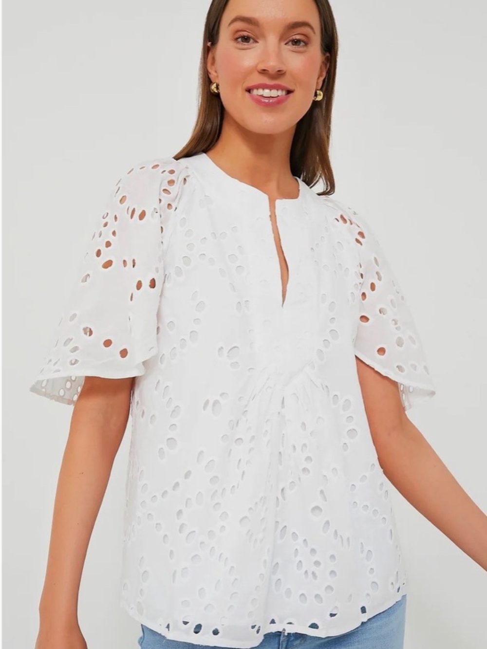 Tuckernuck White Eyelet Short-Sleeve Peasant Top